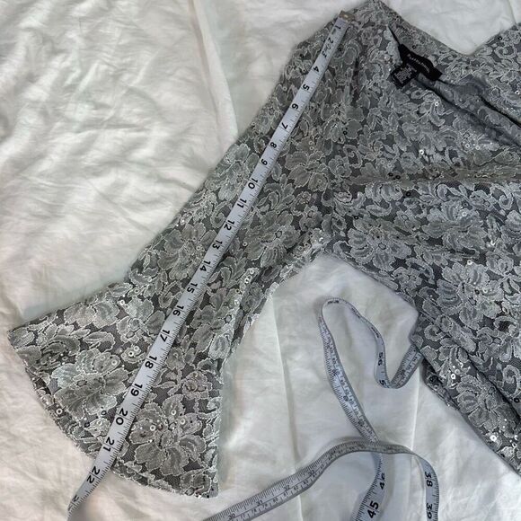 R&M Richards Silver Sequin Floral Lace Cardigan Bolero Womens 16 Fairy Glam - Picture 7 of 9